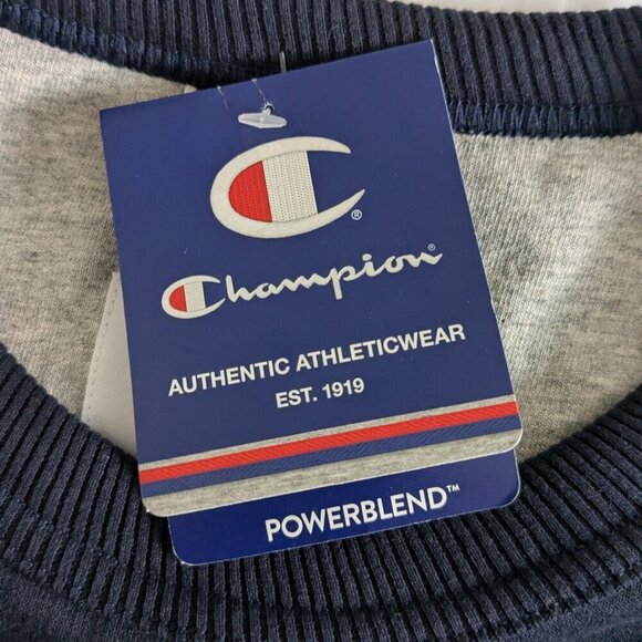 Champion Sweatshirt Men's Medium Navy Blue Fleece Crew Long Sleeve NWT Comfort - Picture 12 of 15